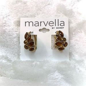 Monet Marvella Gold Tone Brown Earrings Vintage